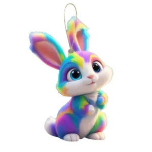 Schattig regenboog konijn auto hangend ornament acryl plat hanger voor pasen kerstdecor.