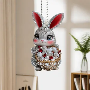 Schöner Acryl Osterhase Auto Hängeornament 2D Flach Strass Kaninchen Anhänger