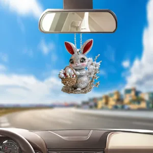 Oster Acryl Cartoon Kaninchen Auto Rückspiegel Hängendes Ornament 2D Flacher Anhänger Neu