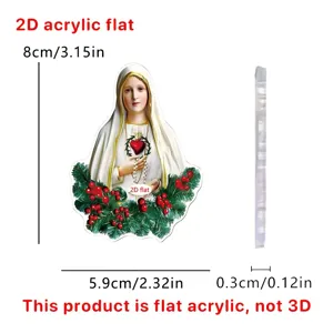 2D acrylic Virgin Mary hanging ornament with Christmas berries, flat religious decor 8x5.9cm