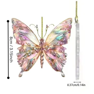 Colorful crystal butterfly acrylic car rearview mirror hanging pendant ornament for gift.