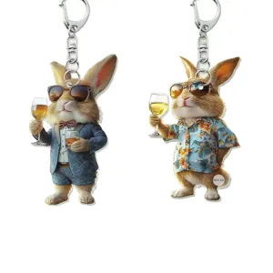 Easter Bunny Acrylic Keychain Cute Cartoon Rabbit Car Hanging Ornament Bag Charm Fashion Jewelry Gift For Women