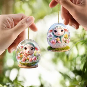 Easter lamb keychain acrylic transparent egg pendant cute car bag ornament decoration