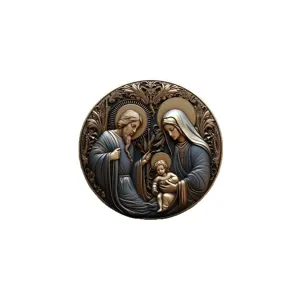 Holy Family acrylic round pendant vintage religious keyring Easter decorative gift accessory