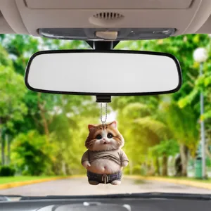 Niedlicher dicker Katzen Auto Rückspiegel Anhänger Acryl Deko Ornament für den Innenraum