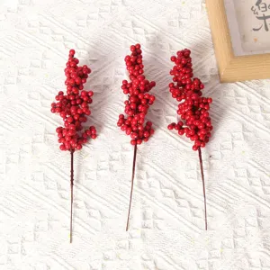 Artificial Red Berry Stems Christmas Holly Berries Foam Fruit Branch For Wreath DIY Craft Holiday Home Table Decor