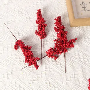 Artificial red berry stems simulation holly berries foam red berries for Christmas wreath DIY