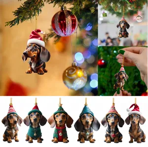 Cute Acrylic Dachshund Christmas Tree Hanging Ornament Holiday Party Car Interior Decoration Cartoon Puppy Pendant