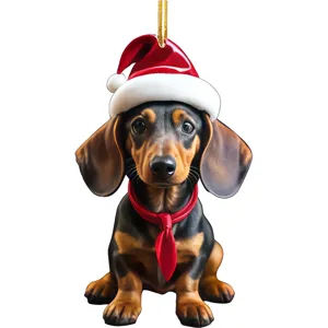 Christmas dachshund hanging ornament, 2d acrylic pendant for holiday tree decor and gifts.