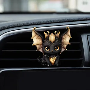 Clip d'aération de voiture dragon noir mignon, accessoire d'aromathérapie plat en acrylique.