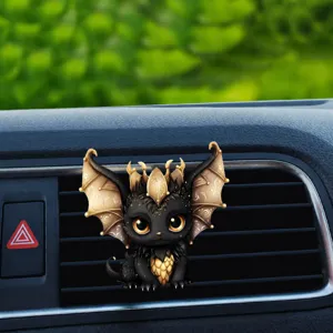 Clip de ventilation de voiture dragon noir mignon, accessoire d'aromathérapie auto plat en acrylique.