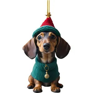 Christmas Tree Dachshund Pendant Cute Acrylic Dog Hanging Ornament for Car Holiday Decor