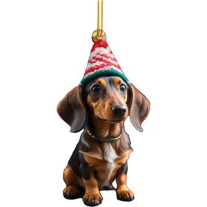 Cute Christmas dachshund hanging ornament for tree or car interior decoration festive gift