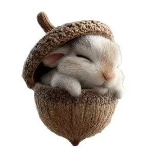 Cute sleeping rabbit in acorn shell pendant adorable animal ornament lovely desktop decor