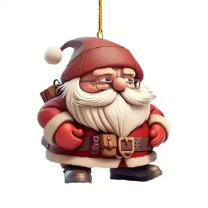 Cute Santa Claus acrylic hanging ornament, detailed flat design for Christmas tree and home decor.