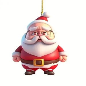 Cute chubby Santa Claus Christmas tree hanging ornament acrylic holiday home decor pendant