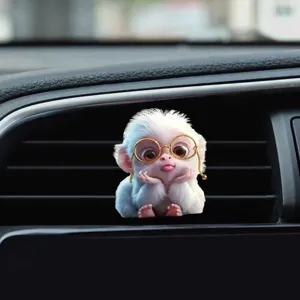 Niedlicher weißer Affe Auto Lüftungsschlitz Clip, schöne Cartoon Puppe Detailansicht.