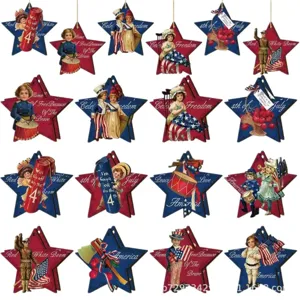12pcs Independence Day wooden star hanging ornaments vintage 4th of July patriotic decor
