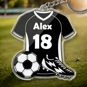 Personalisierter Acryl Fußball Trikot Schlüsselanhänger mit Name und Nummer Sporttasche.