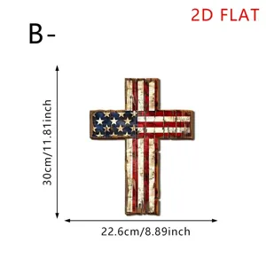 Independence Day wooden cross hanging sign with American flag pattern for wall decor