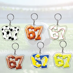Acrylic 2D Flat Sports Ball Number Pendant Keychain Cute Rugby Basketball Football Baseball Bag Car Rearview Mirror Hanging Ornament
