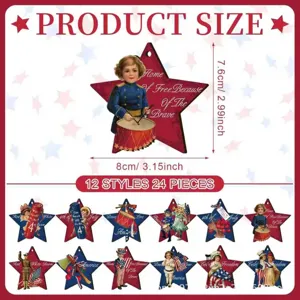 Independence Day Wooden Star Hanging Ornaments American Patriotic Theme Tree Decor Party Supplies Set