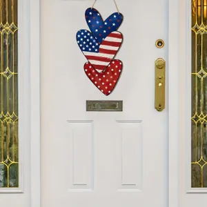 Patriotic Wooden Heart Door Sign US Flag Hanging Decor July 4th Independence Day Party Supply