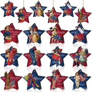 Independence Day wooden star hanging ornaments patriotic party decorations 12pcs set for July 4th