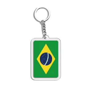 Brazilië vlag acryl sleutelhanger, 2D platte nationale vlag souvenir sleutelring voor fans.