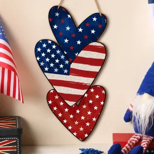 Patriotic Wooden Door Sign Independence Day Hanging Decor Red White And Blue Heart Welcome Sign For Front Door Home