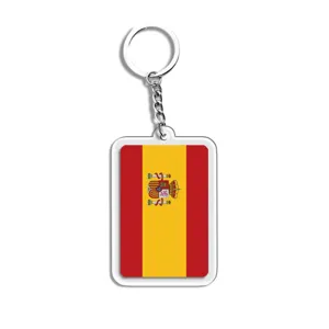 Acryl sleutelhanger met de Spaanse nationale vlag, 2D plat hanger met een metalen ring.
