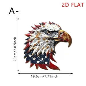 Wooden bald eagle hanging sign with US flag pattern, 2D flat wall decor for Independence Day.