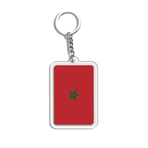 Marokko vlag acryl sleutelhanger hanger, 2D plat souvenir voetbal wereldbeker hanger.