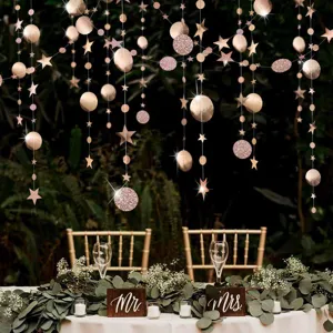 4M Rose Gold Star Moon Hanging Garland Party Ceiling Decoration for Bedroom Aesthetic