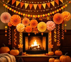 Harvest party decoration set paper fans pennants hanging swirls autumn harvest decor
