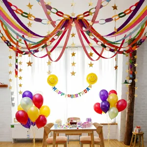Details zum Regenbogen Sternen Girlande Set und bunte Party Dekoration für Geburtstag.