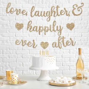 Banner in Carta Glitterata per Festa di Matrimonio Happily Ever After Ghirlanda Sposo Doccia Nuziale Decorazione per Festa