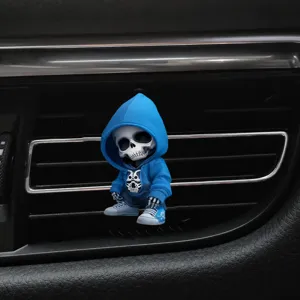 Cool blauwe hoodie skelet auto luchtventilatie clip aromatherapie acryl interieur ornament