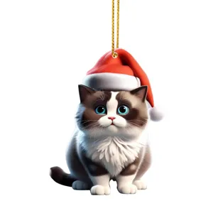 Cute Christmas cat acrylic hanging ornament decoration for holiday tree gift pendants