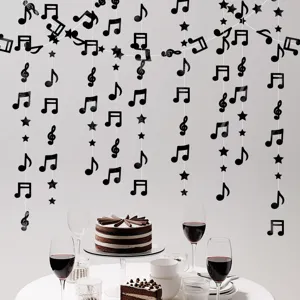 Music note party hanging garland decoration set for birthday celebration and rock music theme.