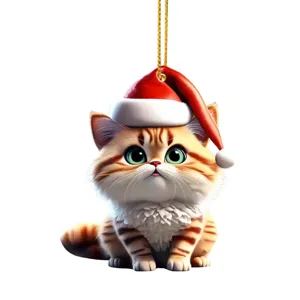 Cute Christmas cat acrylic hanging ornament holiday tree decoration gift cute cat pendant
