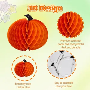 Halloween pumpkin honeycomb paper decoration detail showing 3D design and cardstock texture.