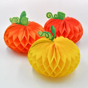 Decorazione a sfera a nido d'ape di zucca per festa di Halloween e Thanksgiving.