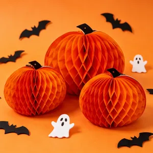 Διακόσμηση Πάρτι Halloween Μπάλα Κηρήθρας Κολοκύθας Κρεμαστό Στολίδι Χαρτί 3D Διακόσμηση Κολοκύθας