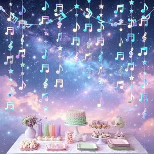Holographic music note garland starry night party hanging decorations for birthday party