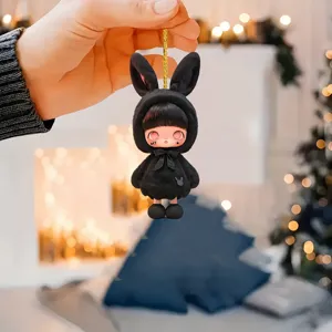 Colgante peluche muneca conejo negro llavero lindo decoracion arbol de Navidad coche