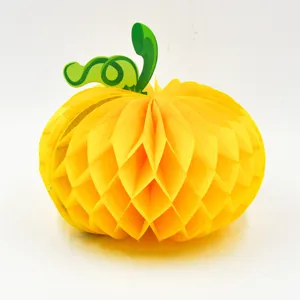 Halloween zucca gialla di carta a nido d'ape decorazione per feste appesa casa