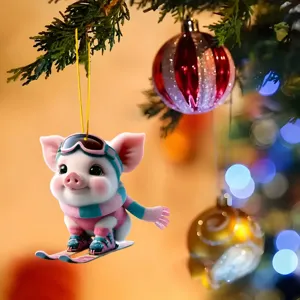 Lindo cerdo adorno colgante para árbol de navidad acrílico plano colgante festivo