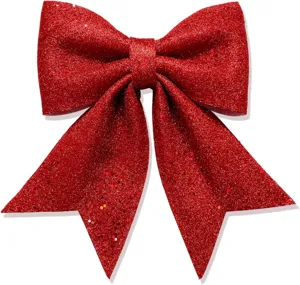 Gedetailleerd shot van rode glitter kerststrik, sprankelende paillettenhanger voor boom.