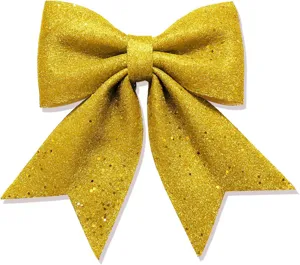 Close-up van gouden glitter kerststrik, sprankelende paillettenstructuur voor details.